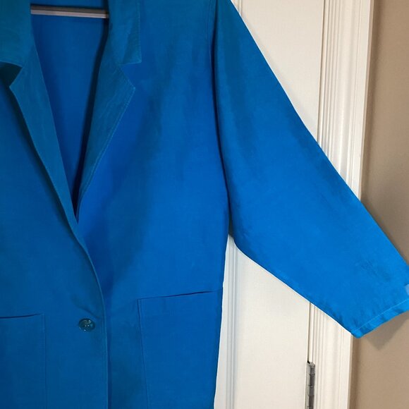 Bianca Vintage Women's Silk Blue Boyfriend Blazer Oversized Jacket Size 8 Y2K - Picture 2 of 7